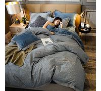 SLOPSS Grey Cotton Covers Pink Bedding Bed Duvet Set Quilt Cover Sets with Fitted Sheet Twin Double Size Soft Warm Flannel (D King)