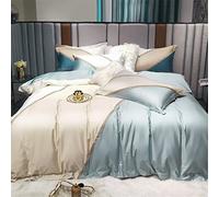 SLOPSS Home Textile Spring and Summer Silk Cotton Four-Piece Contrast Stitching Quilt Cover Sheet Silky Bedding Size (Color 4 1.5m)