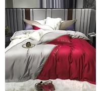 SLOPSS Home Textile Spring and Summer Silk Cotton Four-Piece Contrast Stitching Quilt Cover Sheet Silky Bedding Size (Color 2 1.5m)