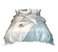 SLOPSS Home Textile Spring and Summer Silk Cotton Four-Piece Contrast Stitching Quilt Cover Sheet Silky Bedding Size (Color 1 2m)