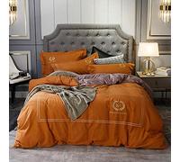 SLOPSS King Cotton Duvet Bedding Set Bed 4 Pcs Quilt Cover Sets Flat Sheet Twin Double Size Soft Warm Flannel (Orange Queen)