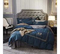 SLOPSS King Orange Cotton Duvet Bedding Set Bed 4 Pcs Quilt Cover Sets Flat Sheet Twin Double Size Soft Warm Flannel (Blue Queen)
