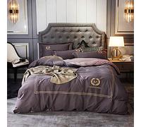 SLOPSS King Orange Cotton Duvet Bedding Set Bed 4 Pcs Quilt Cover Sets Flat Sheet Twin Double Size Soft Warm Flannel (Purple Queen)