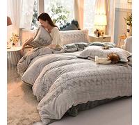 SLOPSS King Size Grey Covers with Fitted Sheet Bedding Winter Double Duvet Set Quilt Cover Sets Soft Warm Flannel Elk (Gray a Queen)