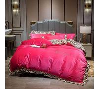 SLOPSS King Size Pink Double Covers Brown Duvet Bedding Set Sets Quilt Cover Flat Sheet Soft Warm Flannel Winter Twin (Rose Queen)