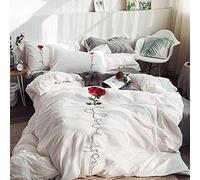 SLOPSS Linen Duvet Double Bed Twin Queen Size Quilt Cover 220×240cm Flat Sheet Pillowcases 4 Pieces Soft Bedding Set (White King)