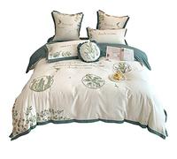 SLOPSS Long-Staple Cotton Brushed Four-Piece Set of Small Fresh Plants and Flowers Embroidery Quilt Cover Thick Bedding (Color Size : (A 1.5m)