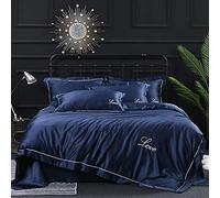 SLOPSS Luxury Bedding Set Pure Satin Silk European Style Embroidery Bed Sheet Quilt Cover Pillowcase 4pcs Romantic Soft Home Textile Flat Fitted (Color D Size : Double) (C Full)