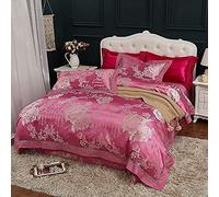 SLOPSS Luxury Egyptian Cotton Bedding Satin Jacquard Quilt Cover Piece Organic Duvet Covers Set Includes Pillowcases (Color Size : Double) (D King)