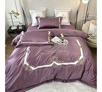 SLOPSS Luxury Satin Bedding Soft Breathable Duvet/Quilt Cover Flat Sheet Pillowcases Silk Cotton Embroidery Bed Set 4pcs (Color Pink Size : Double) (Purple Full)
