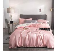 SLOPSS Luxury Satin Set Colorblock Silk Bedding Sets Soft Silky Duvet Covers Bed Quilt Cover Flat Sheet (Color Yellow Size : Double) (Pink Full)
