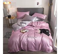 SLOPSS Luxury Satin Set Full Colorblock Silk Bedding Sets Soft Silky Duvet Covers Bed Quilt Cover Flat Sheet (Color Yellow Size : Double) (Purple King)