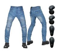SLOPSS Men's Motorcycle Trousers, Stretch Fit Jeans Armoured Riding Motocross Racing Pants, with Hip & Knee Removable Armored Denim