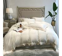 SLOPSS Minimalist Style Tencel Four-Piece Embroidery Quilt Cover Pure Silky Cool Bedding (Color A Size : (E 1.8m)