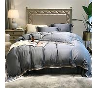 SLOPSS Minimalist Style Tencel Four-Piece Embroidery Quilt Cover Pure Silky Cool Bedding (Color A Size : (F 2m)