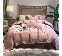 SLOPSS Minimalist Style Tencel Four-Piece Embroidery Quilt Cover Pure Silky Cool Bedding (Color A Size : (B 1.8m)