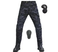 SLOPSS Motorcycle Protective Trousers Men's Motorcycle Jeans Breathable Wear-Resistant Camouflage Pants with 2 Pairs of Hip and Knee Protectors Removable Pads
