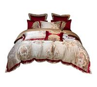 SLOPSS Palace Style High-Precision Silk-Floss Jacquard Quatre Courte-étape Courte durée en Coton Couvre-litière Couverture de lit (Couleur: Taille acteurs à pièces: (Costume Rouge 4-pièce 1,5 m)