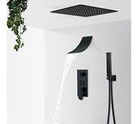 SLOPSS Pertuor Douche à Main Black Rain Waterfall Down Faucets Set LCD Digital Display Set Set Bathroom 2/3 Way Shower Mixer Taps 3.16 in wasfall a