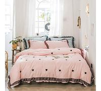 SLOPSS Pieces Luxury Hotel Bedding Stitch Duvet Sets Breathable Cotton Quilt Cover Set with Pillowcases (Color Size : Double) (Pink Full)