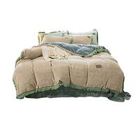 SLOPSS Pink King Size Duvet 4 Pcs Bedding Set Double Bed Flannel Fleece Super Soft Warm Cosy Thick Quilt Cover Sets Flat Sheet Twin (D Queen)