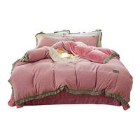 SLOPSS Pink Size Duvet 4 Pcs Bedding Set Double Bed Flannel Fleece Super Soft Warm Cosy Thick Quilt Cover Sets Flat Sheet Twin (E King)
