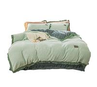 SLOPSS Pink Size Duvet 4 Pcs Bedding Set Double Bed Flannel Fleece Super Soft Warm Cosy Thick Quilt Cover Sets Flat Sheet Twin (B King)