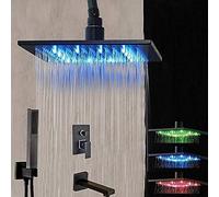SLOPSS Plafond LED Moule de Douche montée Huile frottée en Bronze Douche à Main Boucheur Spout Set Set Mixer Tap-10 Pouces, 16 Pouces