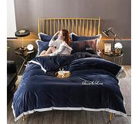 SLOPSS Purple Bedding Bed Duvet Set Quilt Cover Sets Flat Sheet Twin Double Size Soft Warm Flannel Red Green (Blue King)