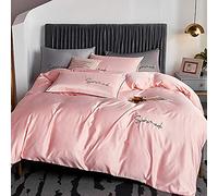 SLOPSS Purple Bedding Set Full Silk Satin Sets Double Luxury Twin Duvet Covers Bed Quilt Cover Flat Sheet Soft (Color Blue Size : (Pink King)