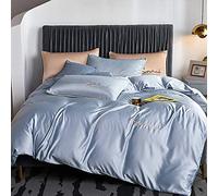 SLOPSS Purple Bedding Set Silk Satin Pink Sets Double Luxury Twin Duvet Covers Bed Quilt Cover Flat Sheet Soft (Color Size : King) (Blue Full)