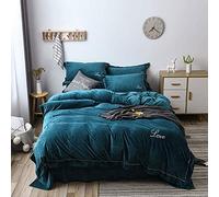 SLOPSS Purple Duvet Bedding Set Bed Quilt Cover Sets Flat Sheet Twin Double Size Soft Warm Flannel Thick Gray Blue (Green King)