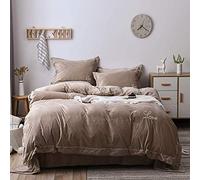 SLOPSS Purple Duvet Bedding Set Bed Quilt Cover Sets Flat Sheet Twin King Double Size Soft Warm Flannel Thick Gray Blue Green (Khaki Queen)