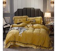 SLOPSS Purple Duvet Velvet Bedding Set Bed Winter Twin King Double Size Soft Warm Flannel 4 Pcs Quilt Cover Sets (Yellow Queen)