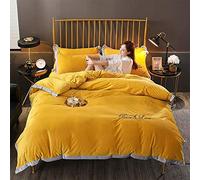 SLOPSS Purple Winter Bedding Bed Duvet Set Quilt Cover Sets Flat Sheet Twin Double Size Soft Warm Flannel Blue Red Green (Yellow King)