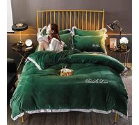 SLOPSS Purple Winter Bedding Bed Duvet Set Quilt Cover Sets Flat Sheet Twin King Double Size Soft Warm Flannel Blue Red (Green Full)