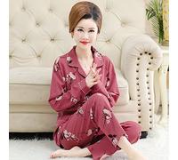 SLOPSS Pyjama Dames, Pyjama en Coton pour Femmes Sets de Bouquet de Bouquet Floral Rose Rouge Poche élégante pye-pye à Manches Longues à Manches Longues Chaudes; Bottoms réglemente des vêtements de