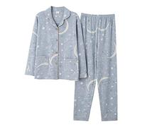 SLOPSS Pyjama Dames, Pyjamas de Femmes en Coton Sets de Lune étoiles Empreintes Grandes Tailles Lady SleepingWear Women's Pijamas Costume vêtements à la Maison des vêtements Chauds Confortables