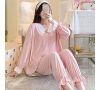 SLOPSS Pyjamas, Le Pyjama féminin Ensembles de Lace en voton en c Coton Rose Verbe lâche Confortable à Manches Longues Chaudes pyjon