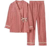 SLOPSS Pyjamas pour Dames, Pyjama Flanelle Rouge de Style Japonais Red Sleep Yukata pour Un Pantalon de vêtements de Robe épais d'hiver Adulte, a, m, m