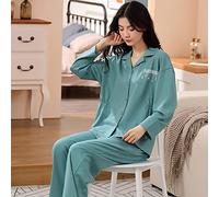 SLOPSS Pyjamas pour Femmes, Pyjama féminin Ensembles de Revers en Coton Vert, étoiles Lune imprimé lâche décontractée Confortable à Manches Longues Chaudes pyjon