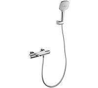 SLOPSS Robinet de Baignoire Mural avec Douche, Robinet de Douche de Bain mélangeur de mélangeur thermostatique Tapisurs Taps de Douche en Laiton avec Douche à Main Tuyau de Douche, Noir (Chrome)