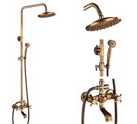 SLOPSS Robinets de Douche en Laiton Antique Ensemble 8 '' Douche de Pluie Précipitation étagère à Double poignée Boucheur pivotant Spout Douche de Bain, Type B sans étagère (Type A sans
