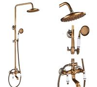 SLOPSS Robinets de Douche en Laiton Antique Ensemble 8 '' Douche de Pluie Précipitation étagère à Double poignée Boucheur pivotant Spout Douche de Bain, Type B sans étagère (Type H sans