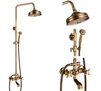 SLOPSS Robinets de Douche en Laiton Antique Ensemble 8 '' Précipitant la Douche de la Douche de Base étagère à Double poignée Tap de Baignoire pivotante Serme Serme Douche de Bain, Type B sans