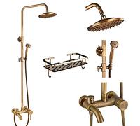 SLOPSS Robinets de Douche en Laiton Antique Ensemble 8 '' Précipitant la Douche de la Douche de Base étagère à Double poignée mixeur de Baignoire pivotante Spout Douche de Bain, Type B sans