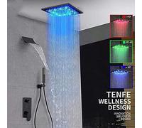 SLOPSS Robinets de douche numérique noirs set LED Précipitant la tête de douche cascade Tête de douche Digital Temp Displager Mixer Robinet de douche dissimulé-8 pouces Ensemble complet, 8 pouces Full