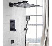 SLOPSS Salle de Bain Douche à 2 Fonctions robinets de Douche numérique Noirs Set la tête de Douche pluviométrique Boucheur numérique à 2 Voies mélangeur de Douche à Robinet, 12 Pouces