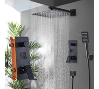 SLOPSS Salle de Bain Douche à 2 Fonctions robinets de Douche numérique Noirs Set la tête de Douche pluviométrique Boucheur numérique à 2 Voies mélangeur de Douche à Robinet, 12 Pouces