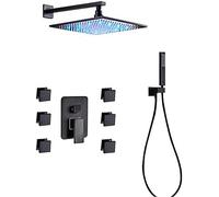 SLOPSS Sentille de Douche à LED de Bronze Noir Bouchette de Douche de Douche de Douche de Douche 6pc Massage corporel Tap de Douche de Salle de Bain Jet avec Coup de Poing